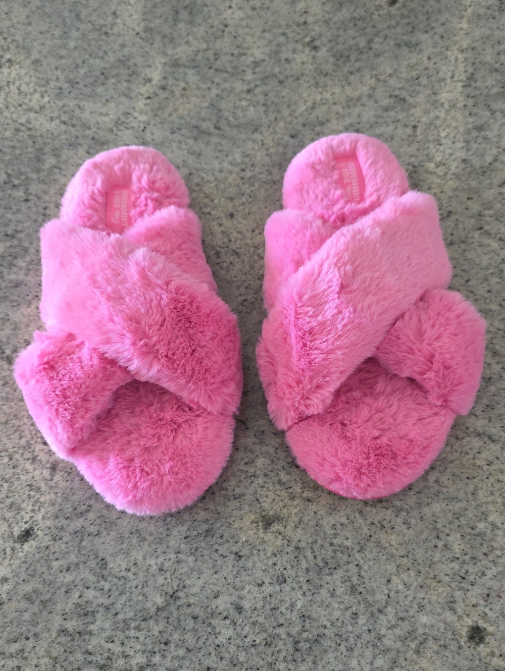 NWOT...Peppermint & Pine Plush Pink Crisscross Fuzzy Slippers